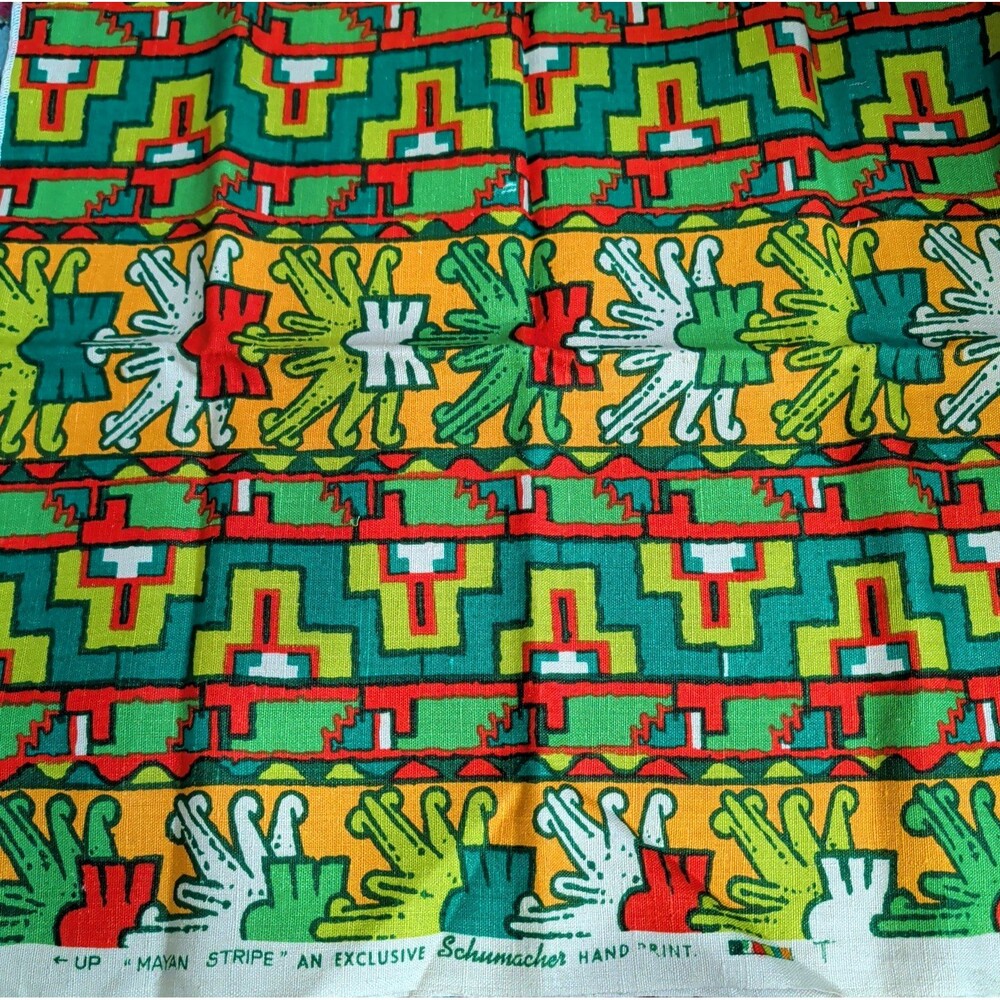 Schumacher Large Scale Maya Stripe Fabric 26 x 52 inches Hand Print Green Orange